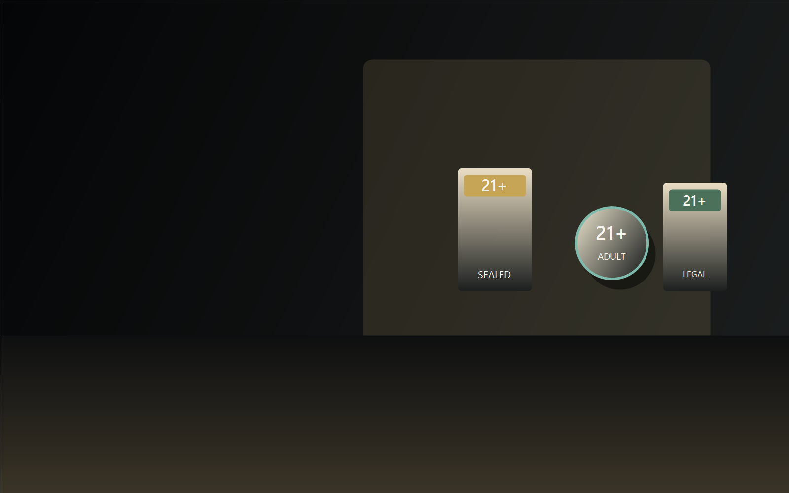 Premium adult-only retail products arranged on a dark studio surface